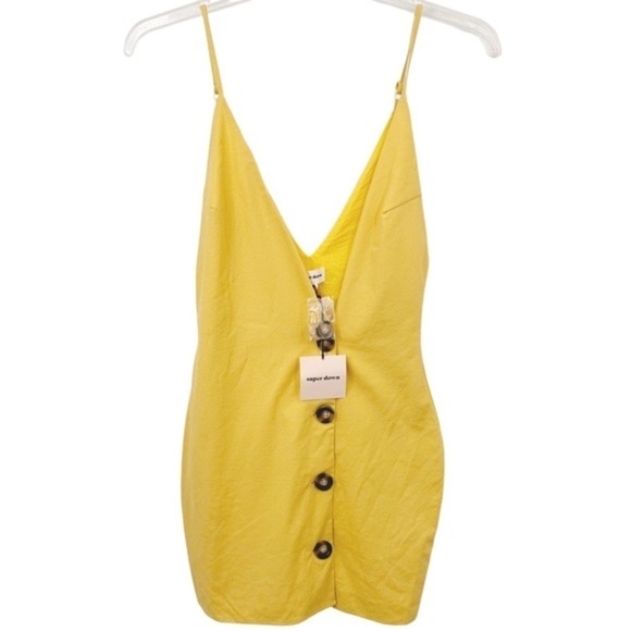 superdown Dresses & Skirts - Superdown Yellow Tawny Wrap Mini Dress Button Front Adjustable Straps Sz XS NWT